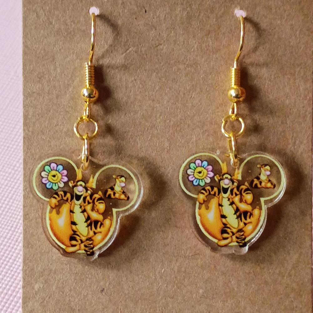 Gold and Orange Cartoon Character Earrings